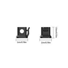 selbstklebende kabelclips für die wand - Zwei schwarze kleine Kunststoffteile mit Maßbeschriftungen; links mit seitlichem Loch und Hebel, rechts mit vorderem Schlitz, Basisbreite 2 cm, Höhe 1,9 cm