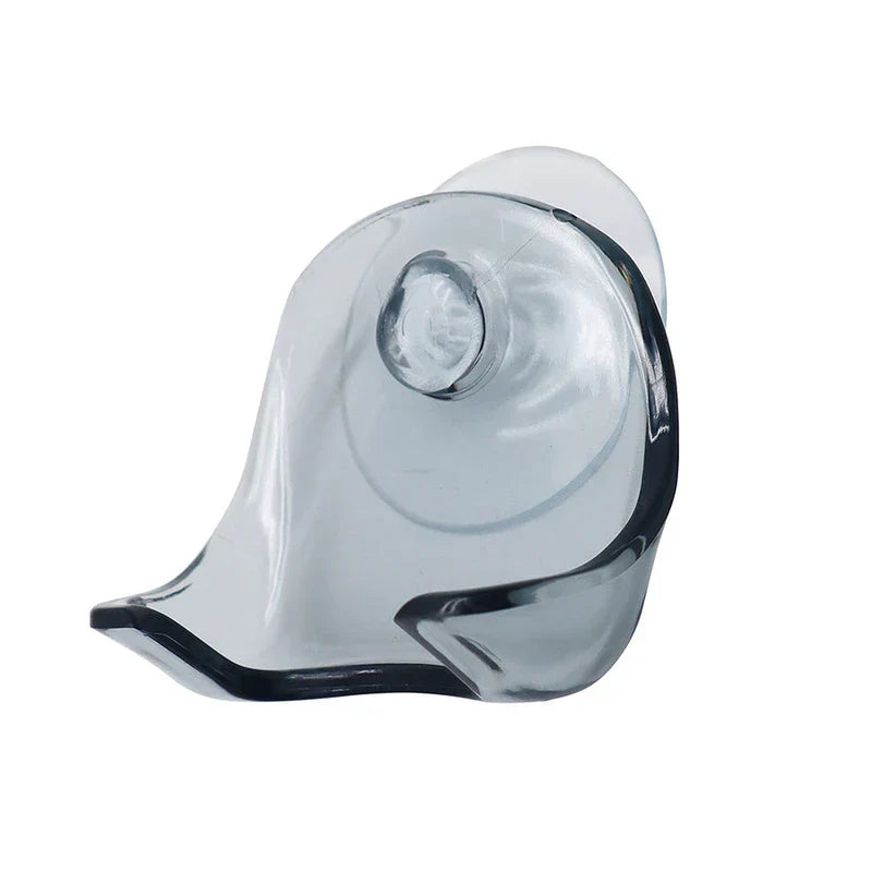 Soporte de pared adhesivo con ventosa para maquinilla de afeitar - gancho de ventosa de plástico gris humo sobre fondo blanco