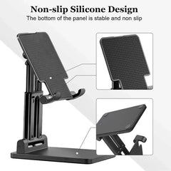 Mobile Device Desk Stand - Black phone stand with close-ups of dotted back panel and base feet