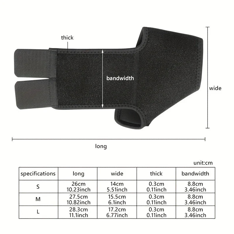 Ankle Support Brace - Ankle support size diagram with dimension labels and S/M/L measurement table in centimeters and inches