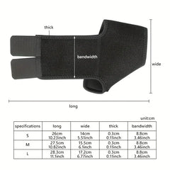 Ankle Support Brace - Ankle support size diagram with dimension labels and S/M/L measurement table in centimeters and inches