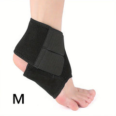 Ankle Support Brace - Black ankle brace worn on a human right foot, with a black M mark in the bottom left corner.