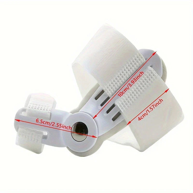 Toe Separator - White hallux valgus correction brace with three red dimension markings showing length measurements in cm and inches