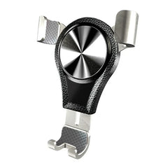 soporte para teléfono celular - Soporte para teléfono de tres brazos negro y plateado con centro metálico circular, sobre fondo blanco