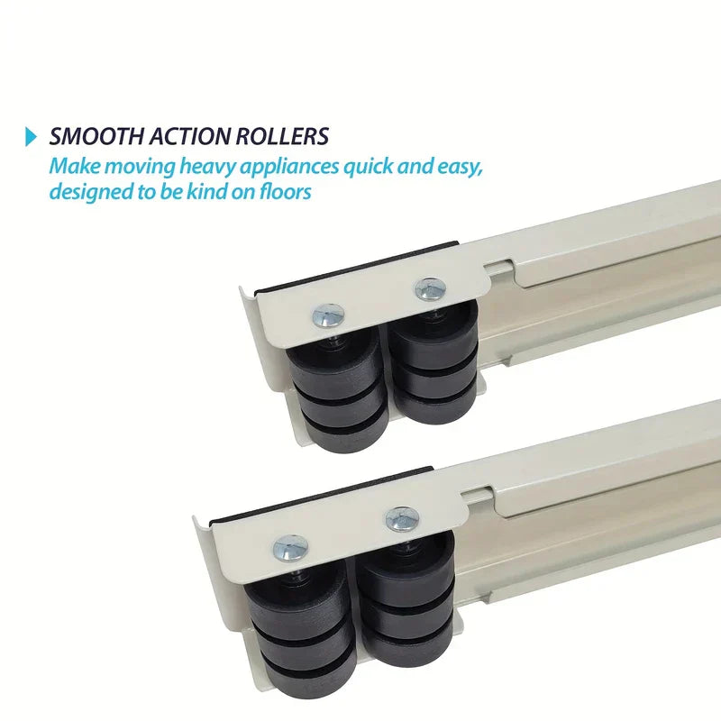 Furniture Lifting Straps - Close-up of two furniture mover ends with smooth black multi-wheel rollers and black top padding