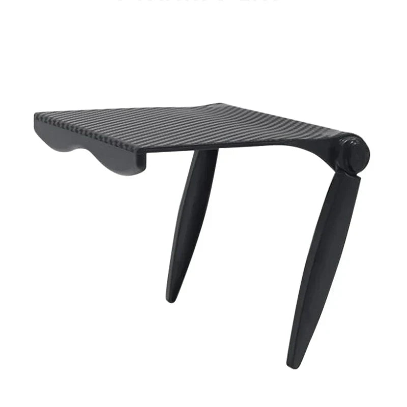 Adjustable Monitor Stand Riser - Black carbon fiber textured desktop shelf with foldable legs
