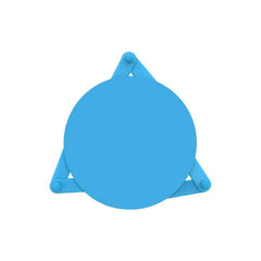 Shelf Organizer Rack - Top view of blue circular stacking insert with three support clips