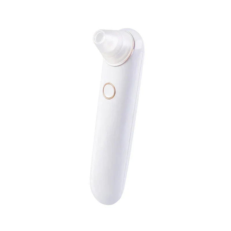 Adjustable Suction Pore Cleansing Beauty Tool - White handheld device with rose gold accent button and clear nozzle tip, front angle view