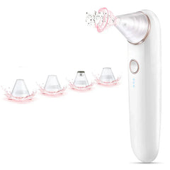 Adjustable Suction Pore Cleansing Beauty Tool - Handheld device with four interchangeable clear nozzles and suction effect graphic