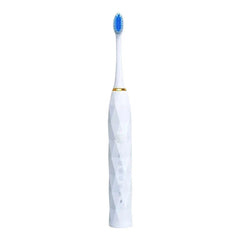 Toothbrush Kit - Single white electric toothbrush with blue brush head and gold accent ring on white background