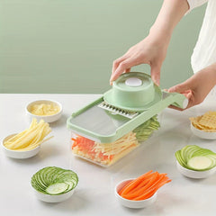 Vegetable slicer chopper in use with fresh vegetables