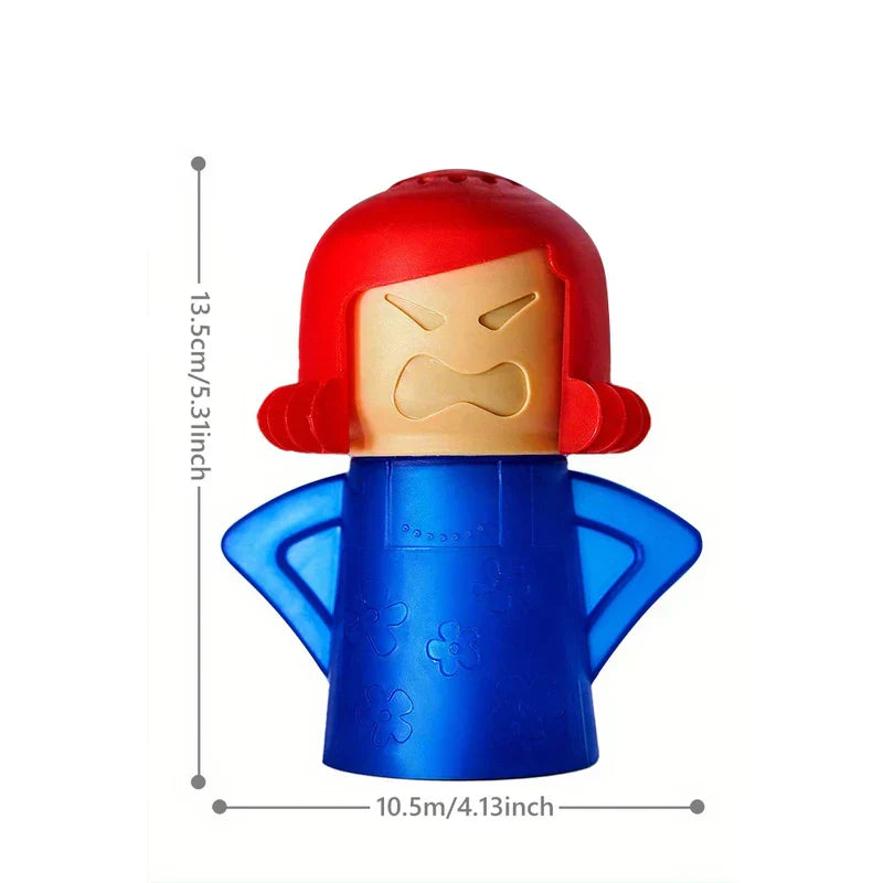 Angry Mama Microwave Steam Cleaner - Angry Mama figurine with red hair and blue dress, size dimensions 13.5cm tall and 10.5cm wide