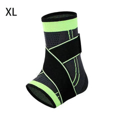 Compression Wrap - Black and neon green ankle brace with crisscross strap, marked with 'XL' in the top left corner