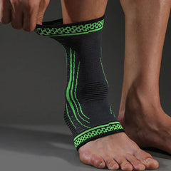 Person pulling on elastic compression ankle sleeve support