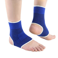 Ankle Brace - Two feet wearing blue ankle braces, shown from front and side angles with heels exposed.