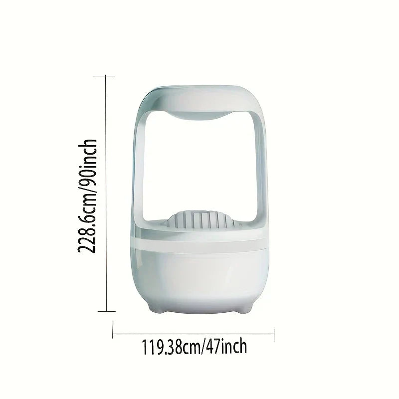 Dimensions of a white air humidifier, marked 228.6cm/90inch tall and 119.38cm/47inch wide, on a white background