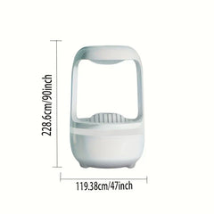 Dimensions of a white air humidifier, marked 228.6cm/90inch tall and 119.38cm/47inch wide, on a white background