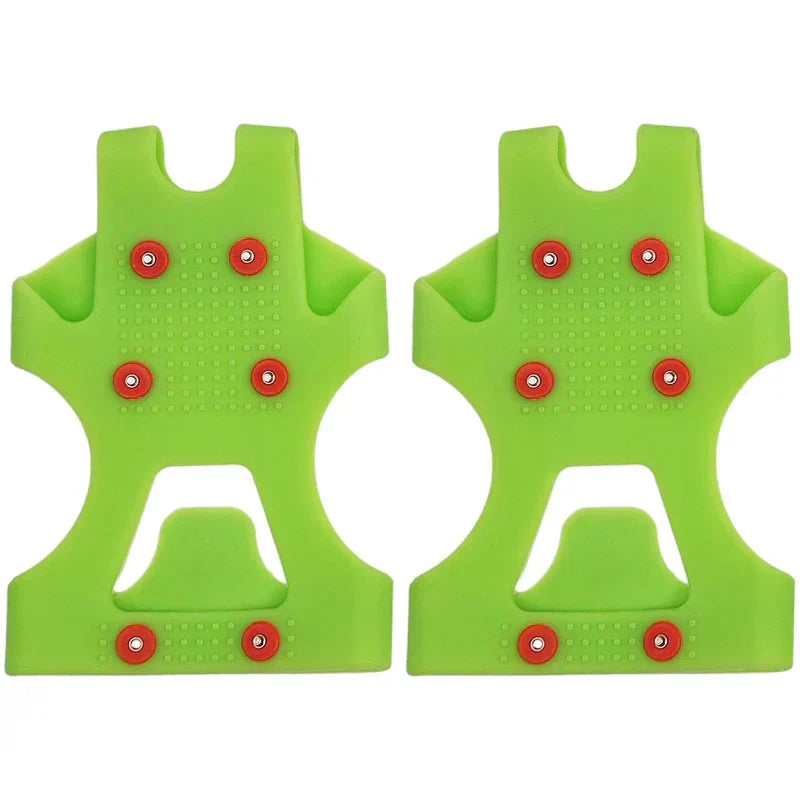 Anti-Slip ice cleats crampons on a snowy sidewalk