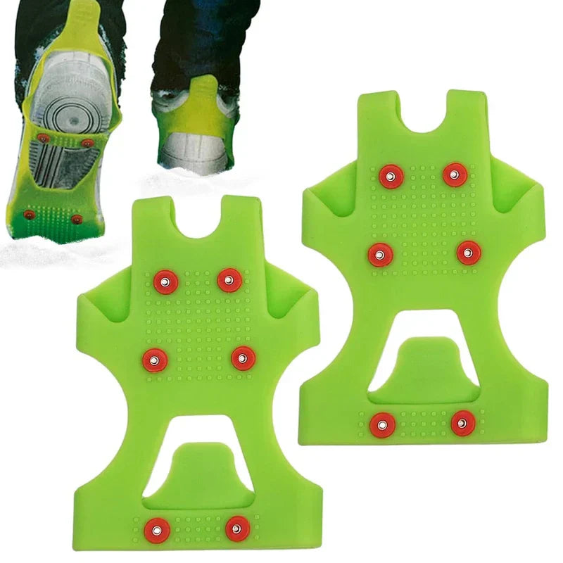 Close-up of crampon ice cleats on a boot