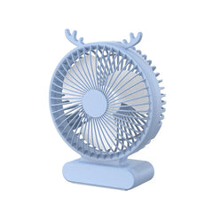 Light blue deer-antler usb desktop fan on plain white background