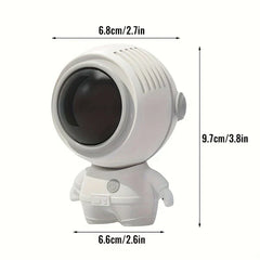 ventilador de cuello sin aspas - Ventilador con forma de astronauta con etiquetas de dimensiones: 6,8 cm/2,7 pulgadas de ancho, 9,7 cm/3,8 pulgadas de alto, 6,6 cm/2,6 pulgadas de ancho de base