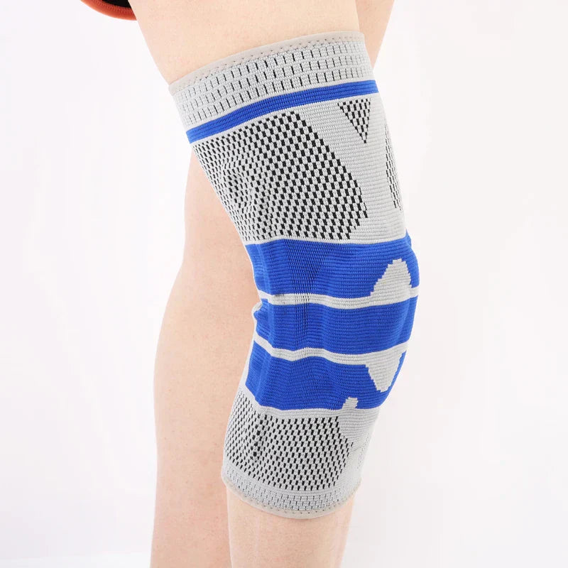 Knee Support Sleeve - Compression sleeve worn on a person's leg, side angle view