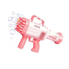 Bubble Machine - Pink automatic blower toy releasing bubbles on white background