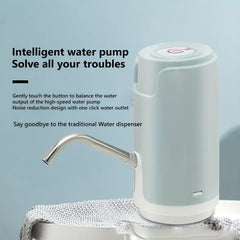 Water Pump Dispenser - light gray electric jug pump on textured cloth with feature text overlay
