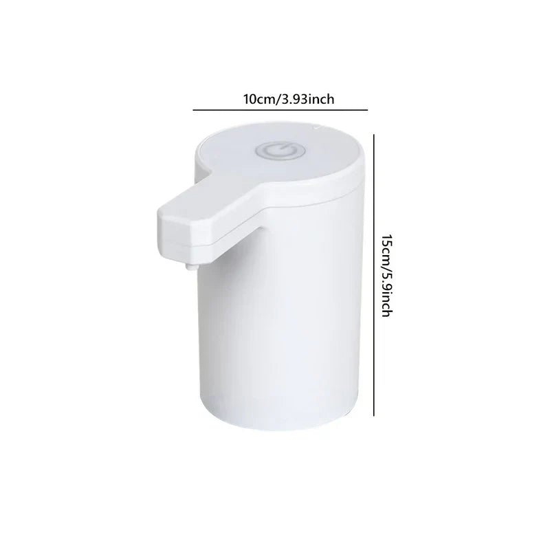 Soap Dispenser - White automatic pump unit with height and width dimension labels on white background