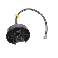 Glass Rinser - Black automatic cup washer with flexible braided supply hose on white background