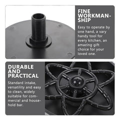 Glass Rinser - Two product detail sections: top shows threaded mounting stem on black disc, bottom shows close-up of flower-shaped spray nozzle head