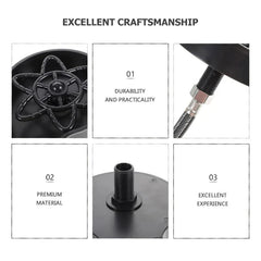 Glass Rinser - Grid showing three black shower head part close-ups paired with text labels 'Durability and Practicality', 'Premium Material', 'Excellent Experience', under 'Excellent Craftsmanship' heading