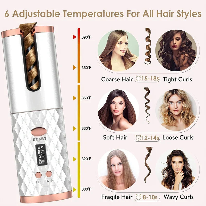 Hand holding the automatic hair curler in use