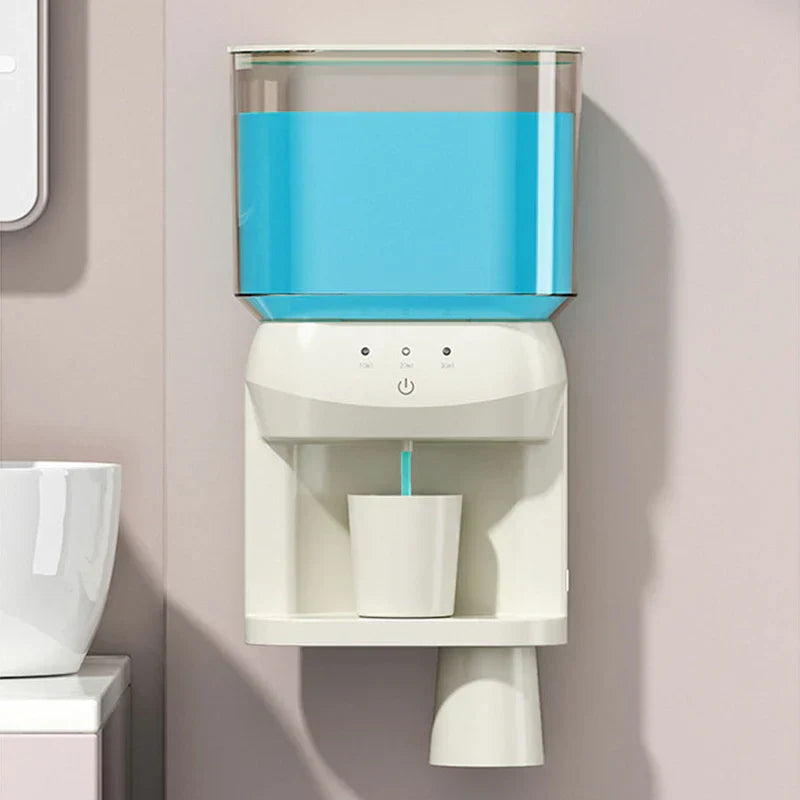 Hand using automatic mouthwash dispenser