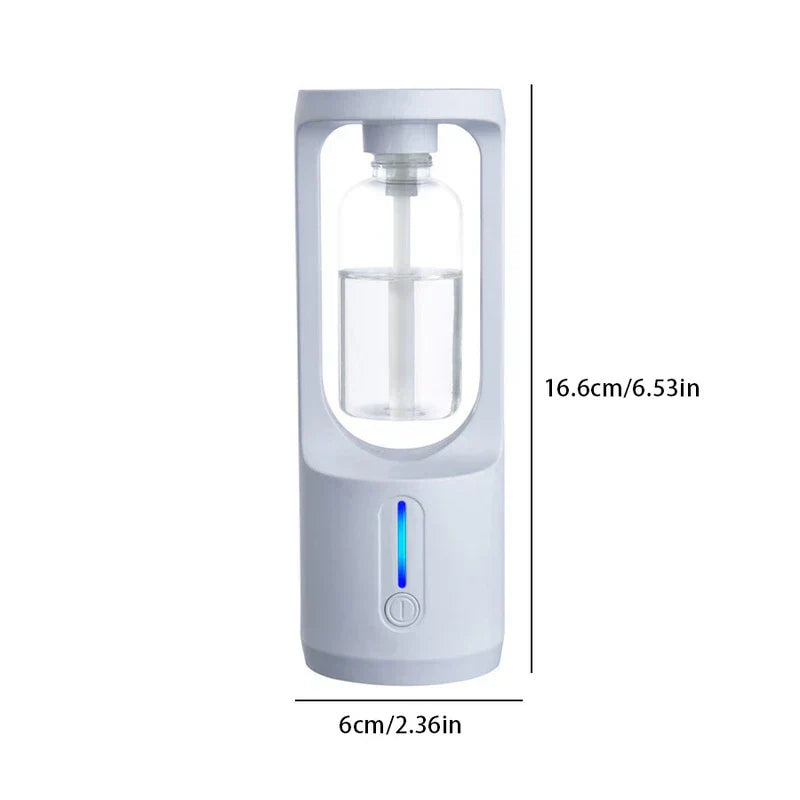 White compact paper shredder alternative device with clear water reservoir, 16.6cm tall and 6cm wide, on plain white background