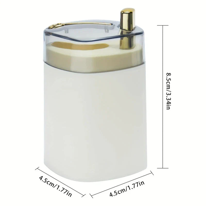 Toothpick Dispenser Holder - White automatic toothpick holder with gold accent, shown with 8.5cm height and 4.5cm width dimension labels.