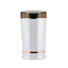 Coffee Grinding Machine - White polygonal trash can with bronze top band, black lid latch, and thin bronze base accent, on white background