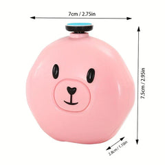 Electric Nail Trimmer File Kit - Pink bear-shaped nail grinder with width 7cm, height 7.5cm, and depth 2.8cm dimensions labeled.