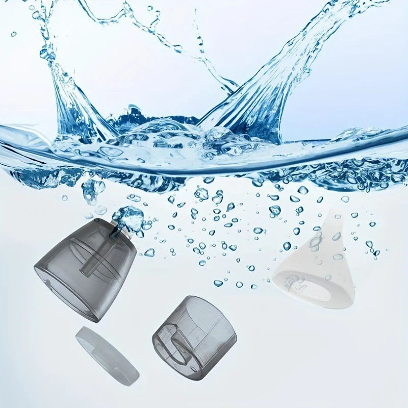 Snot Sucker - Detachable baby nasal aspirator components submerged under splashing water with rising bubbles