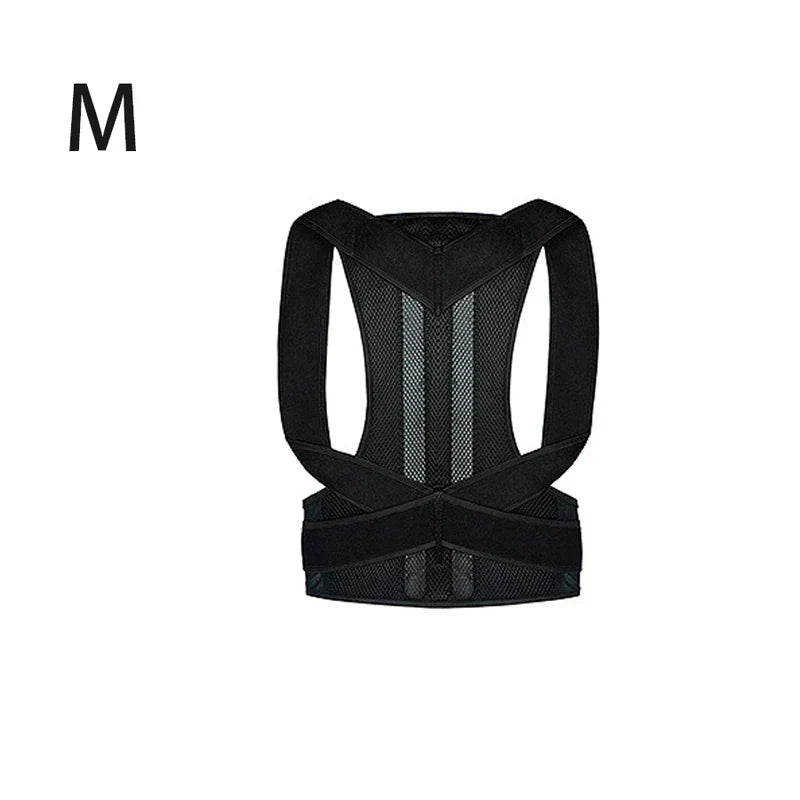 Sleeveless Tank Top - Black back brace displayed flat with letter 'M' in top left corner, back side view