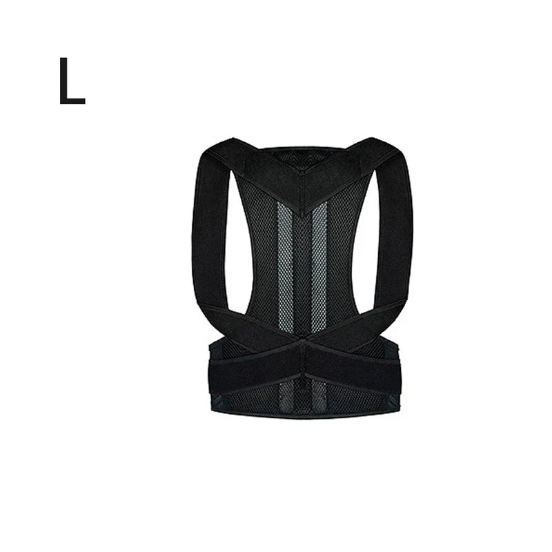 Sleeveless Tank Top - Black back brace displayed flat with letter 'L' in top left corner, back side view