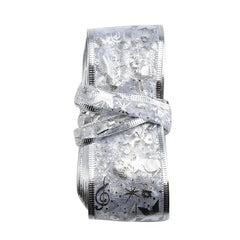 Battery Box - Coiled silver star-patterned LED ribbon string light roll on white background