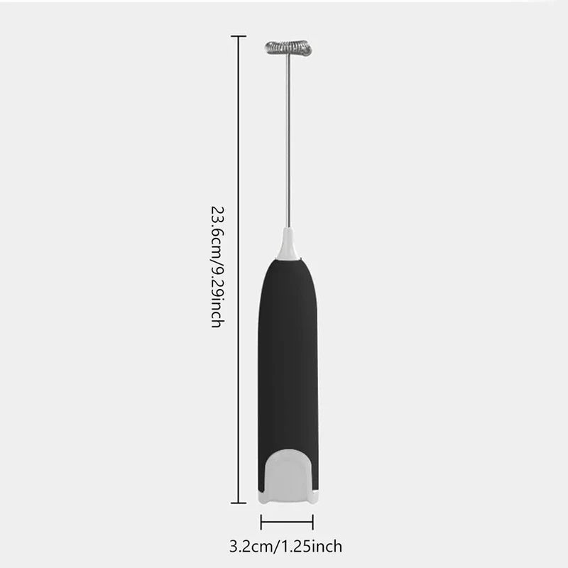 Varita espumadora - Diagrama de dimensiones verticales de un batidor eléctrico manual negro, etiquetado 23,6 cm/9,29 pulgadas de alto y 3,2 cm/1,25 pulgadas de ancho, sobre fondo gris claro