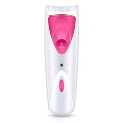 Heated Eyelash Curler - White and pink battery-powered lash curler front view on white background