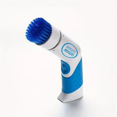 Power Scrubber Brush - Blue and white curved electric cleaning brush with a bristle head on a white background