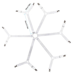 Bed Sheet Grippers - White 6-way elastic bed sheet fastener with metal clips, marked with 18cm/7.08in and 70cm/27.56in dimensions