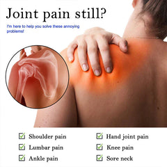 Pain Relief Cream - Person gripping sore shoulder, text asks if joint pain persists and lists types of joint and body pains.