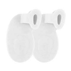 Two white oval foot pads with upper toe loops shown against a plain white background, no feet present.