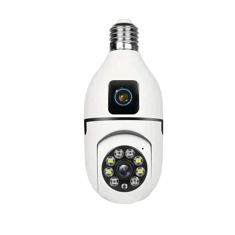 White bulb-style usb camera module with two lens assemblies and a ring of LEDs around the lower lens, on a plain white background.