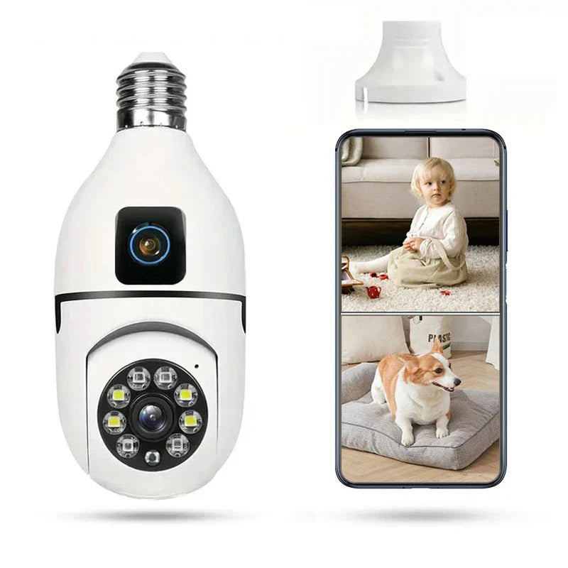 Usb Camera Module - dual-lens bulb camera with smartphone dual-view feed and socket adapter
